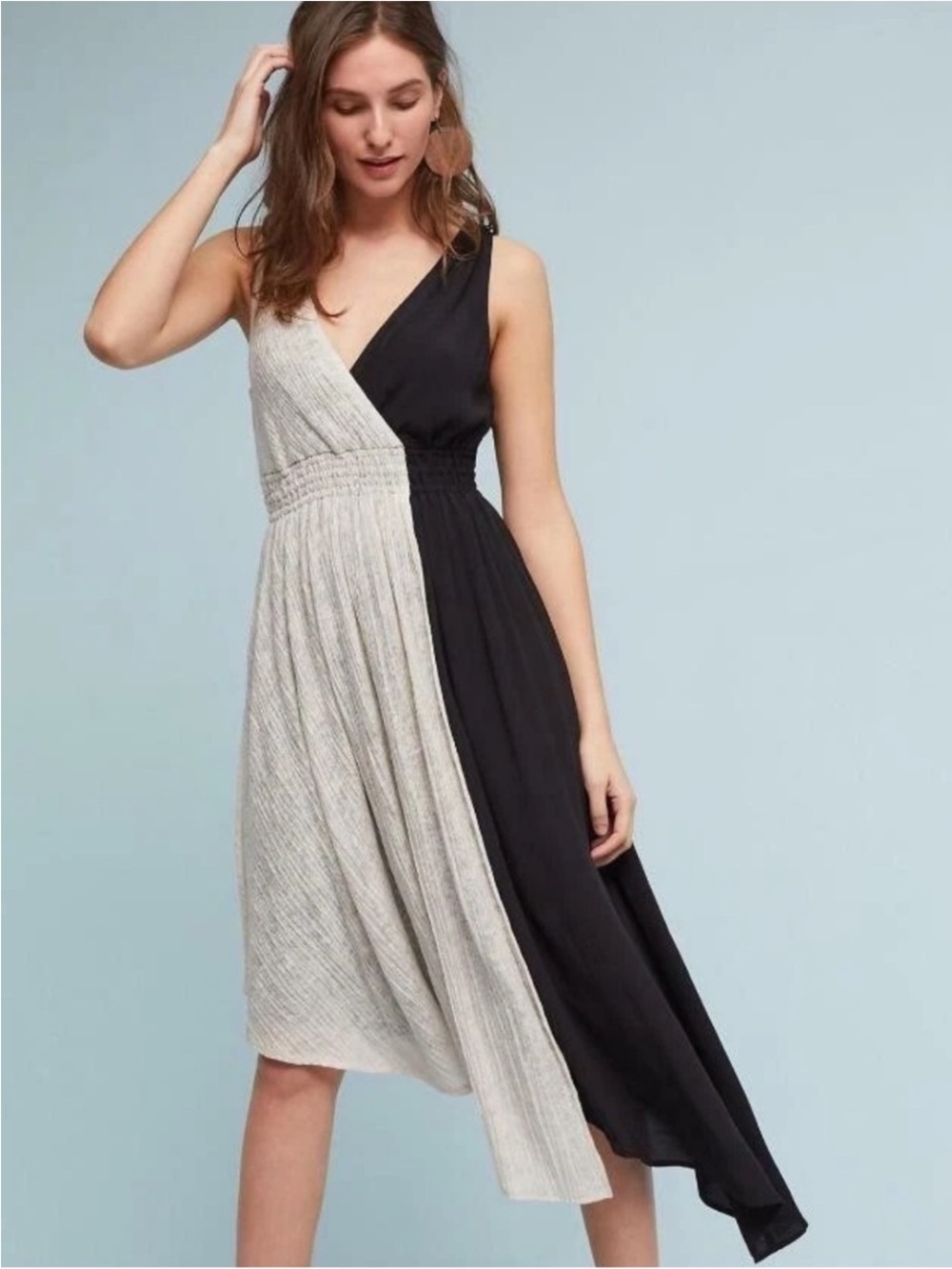 Anthropologie Mauve Two-Tone V-Neck Maxi Dress in Black and Cream